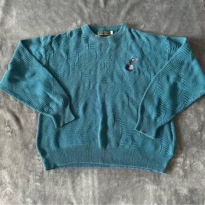 Vintage Croft & Barrow Blue Crewneck Sweater Grandpa Knit Embroidered Golf Logo